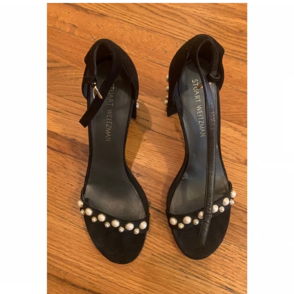 Stuart Weitzman More Pearls Studded Block Heel Sa… - image 3